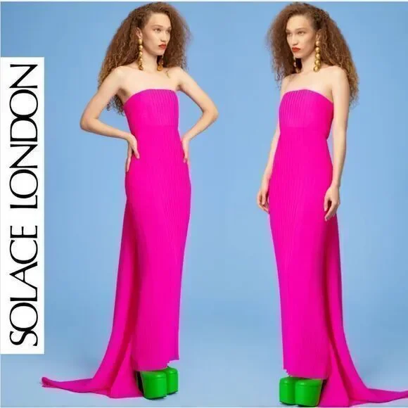 Solace London Revolve The Harlee‎ Strapless Column Maxi Dress Size 8 Hot Pink - Picture 4 of 11